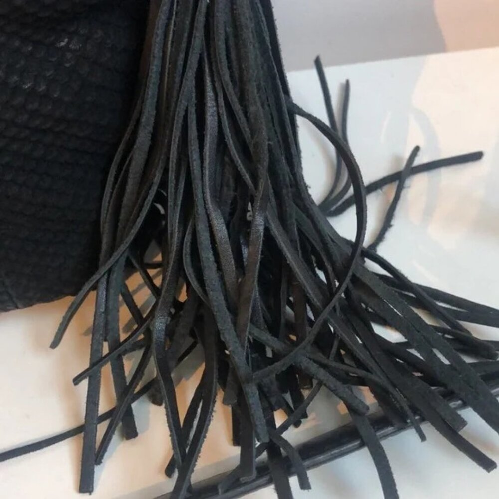 Ash Bo Black Python-Embossed Fringe Crossbody - image 7